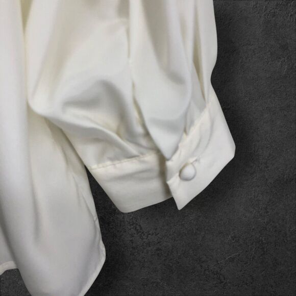 Vintage 80s Ivory Poet, Secretary Blouse w/Embroidered & Beaded Collar, SZ 12 - Picture 4 of 10